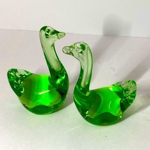 1950’S PILGRIM GREEN GLASS DUCK FIGURINES